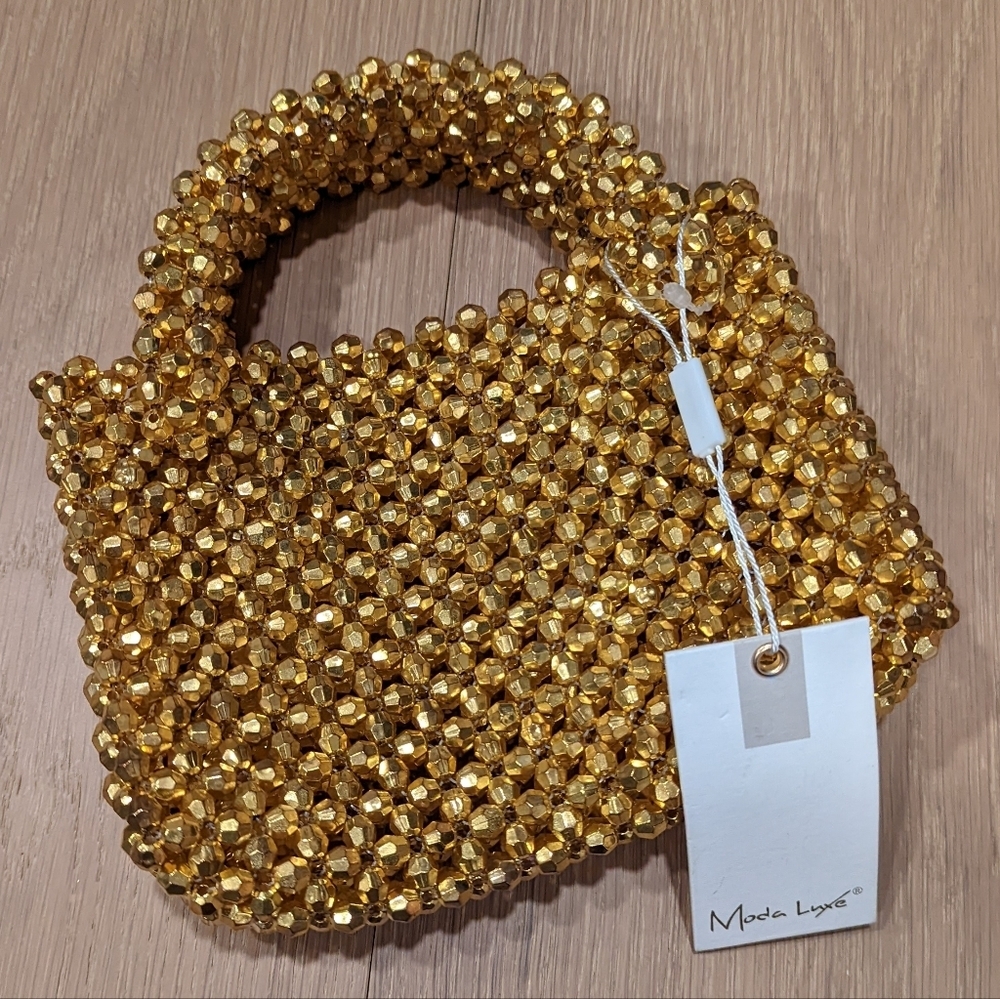 Moda Luxe Gold Beaded Mini Handbag